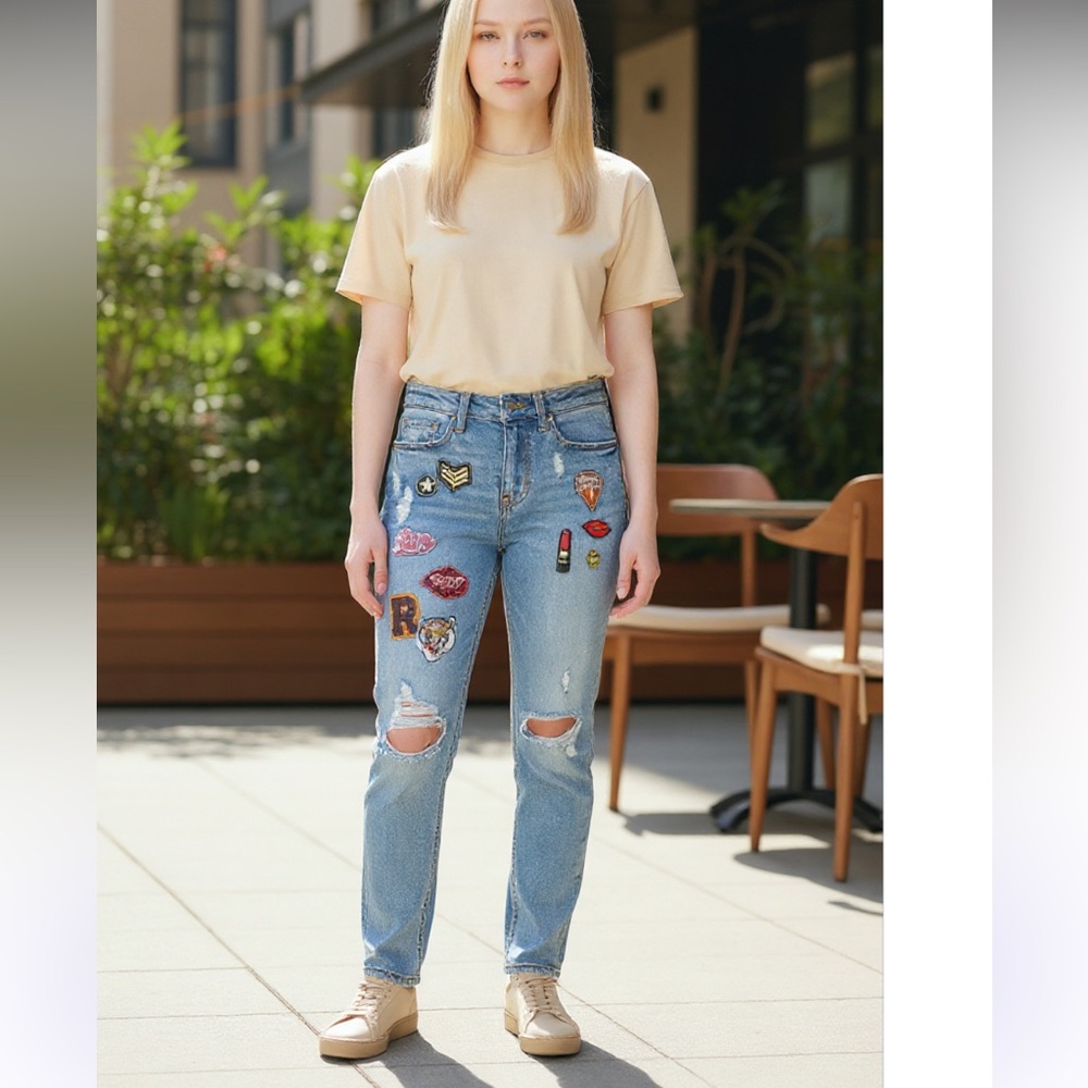 Indigo Rein stretch jeans with patches
